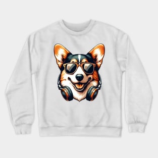 Cardigan Welsh Corgi as Smiling DJ in Japanese Art Style Crewneck Sweatshirt